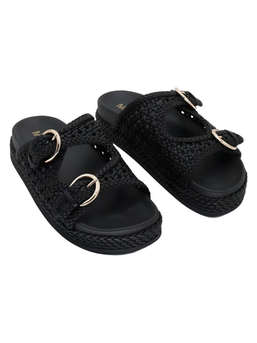 MIA Womens Trendy Woven Double Buckle Black Platform Slide Sandals Size 7.5M